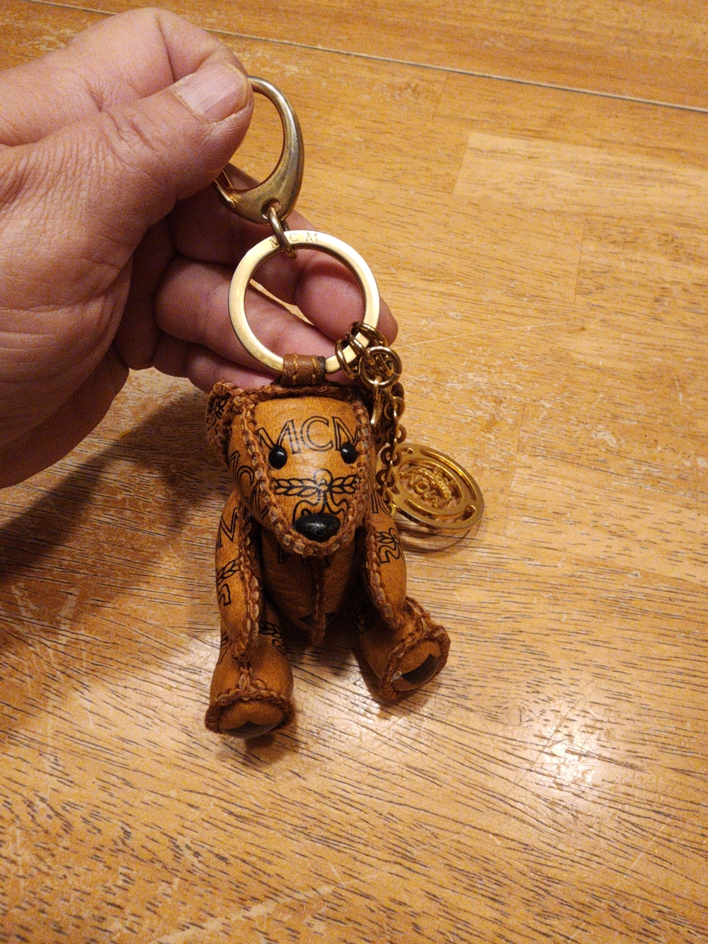 MCM Cognac Brown Leather Bear Keychain with Gold Hardware